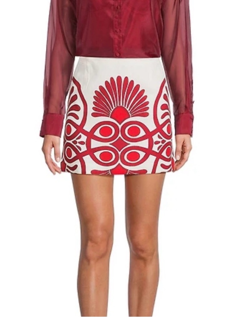 NWT Antonia MELANI Izzy Printed Linen Blend White & Red Mini Skirt Size 10